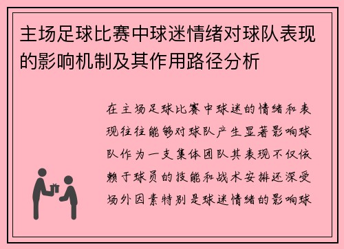 主场足球比赛中球迷情绪对球队表现的影响机制及其作用路径分析